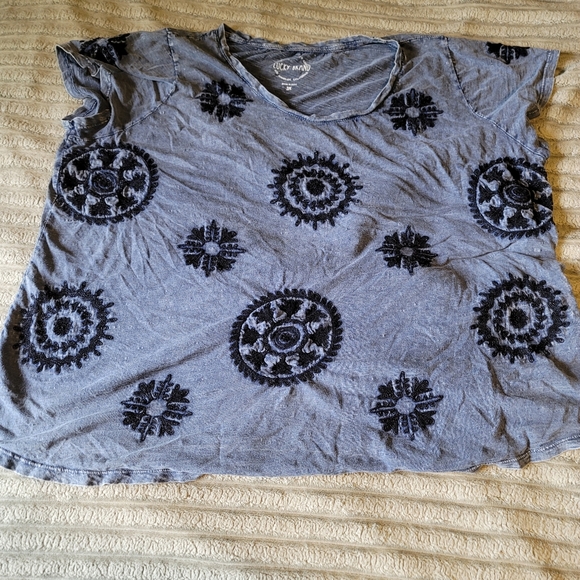 Lucky Brand Women's T Shirt Top Blue Short Sleeve Distressed Embroidered 3X - Picture 1 of 9
